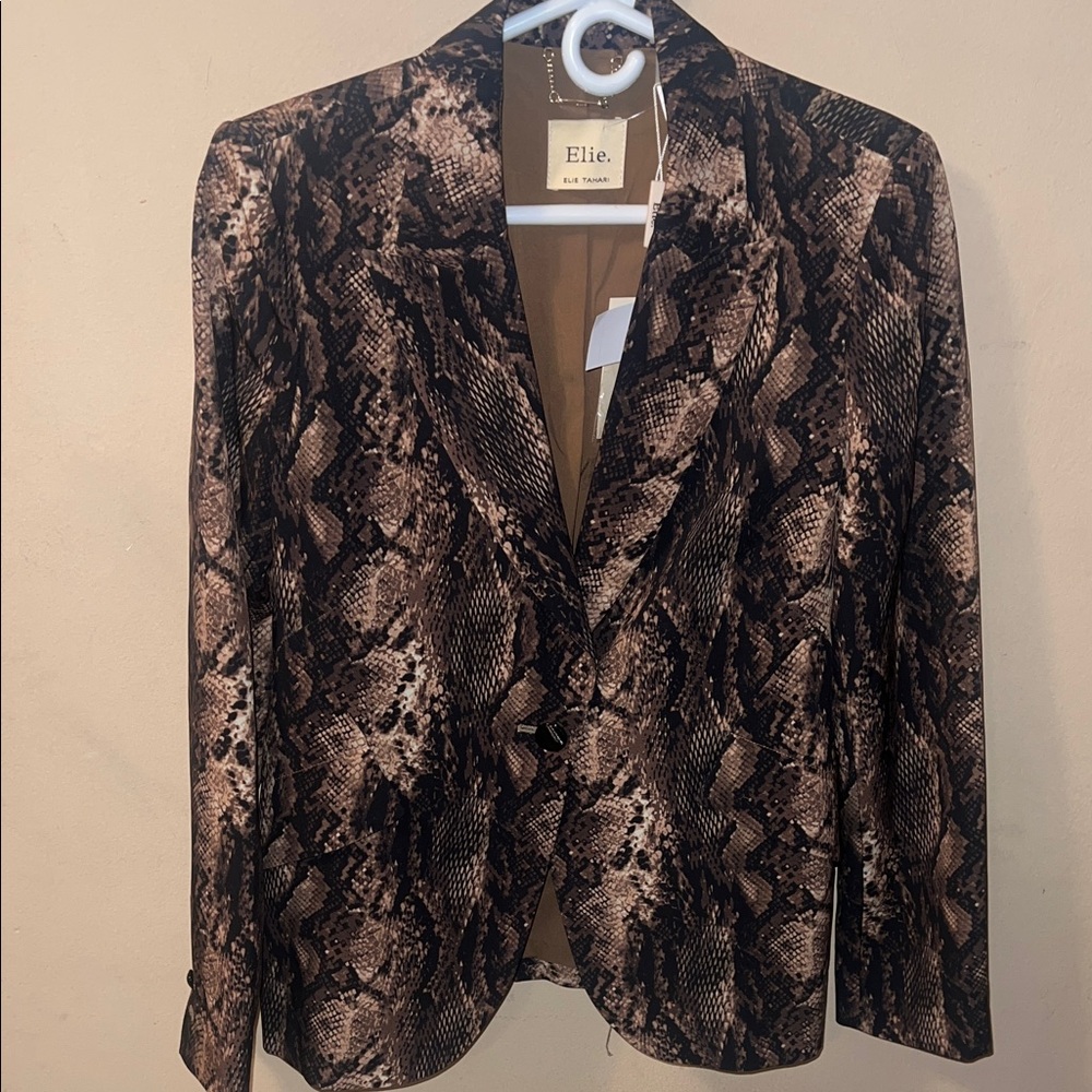 New- Ellie Women's Brown Snake Print Blazer-6